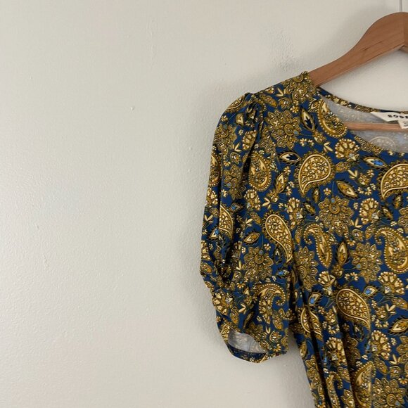 Boden Knot Detail Jersey Mini Dress in Harvest Gold Paisley Floral Size 6 - Picture 5 of 6